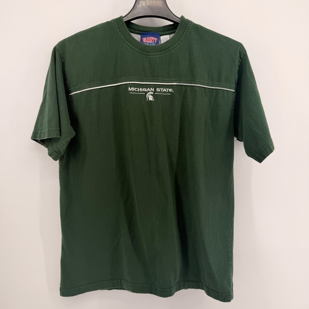 Varsity Athletic Classics T-Shirt Mens L Green Michigan State Spartans Embroider